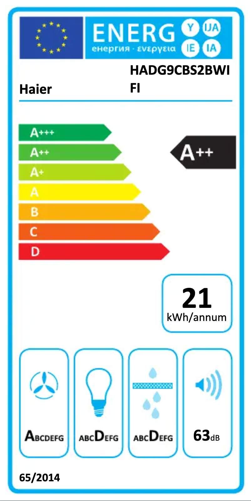 Page n°1 - Label énergétique Haier HADG9CBS2BWIFI