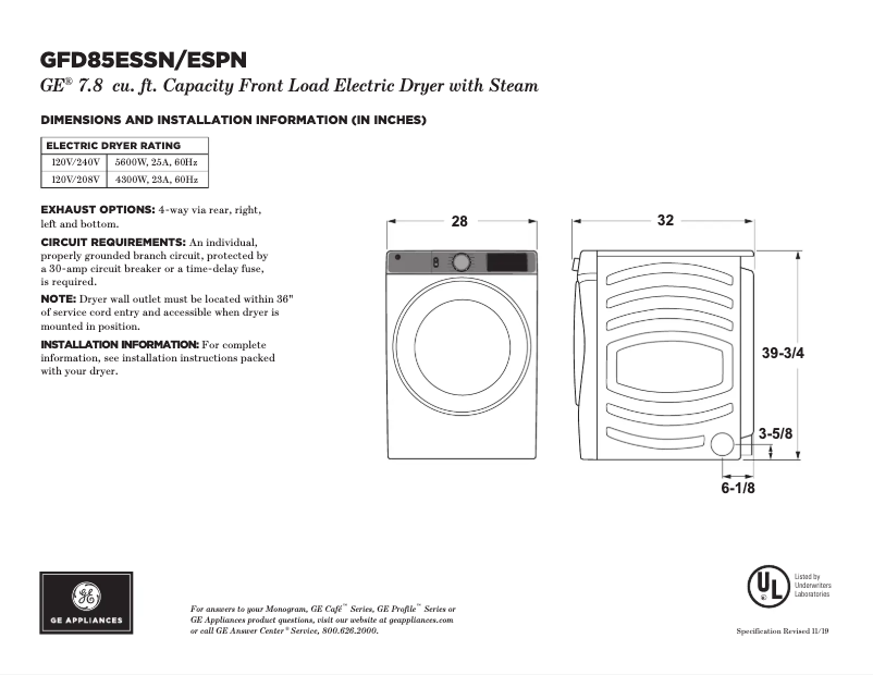 Page n°1 - Instructions / montage GE GFD85ESPNDG
