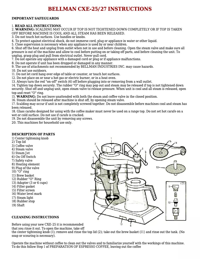 Page n°1 - Manuel utilisateur Bellman CXE-25