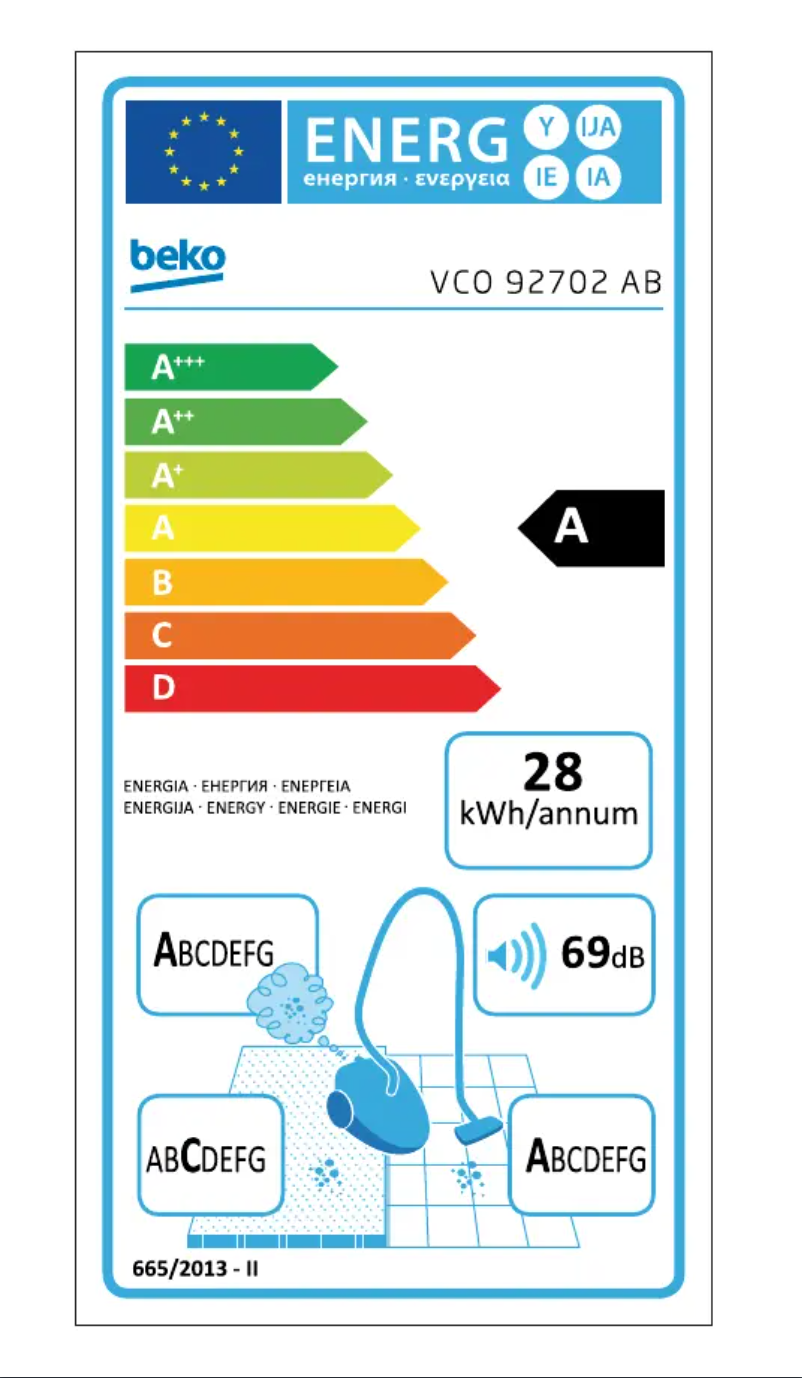 Page n°1 - Label énergétique Beko VCC 34818 WD