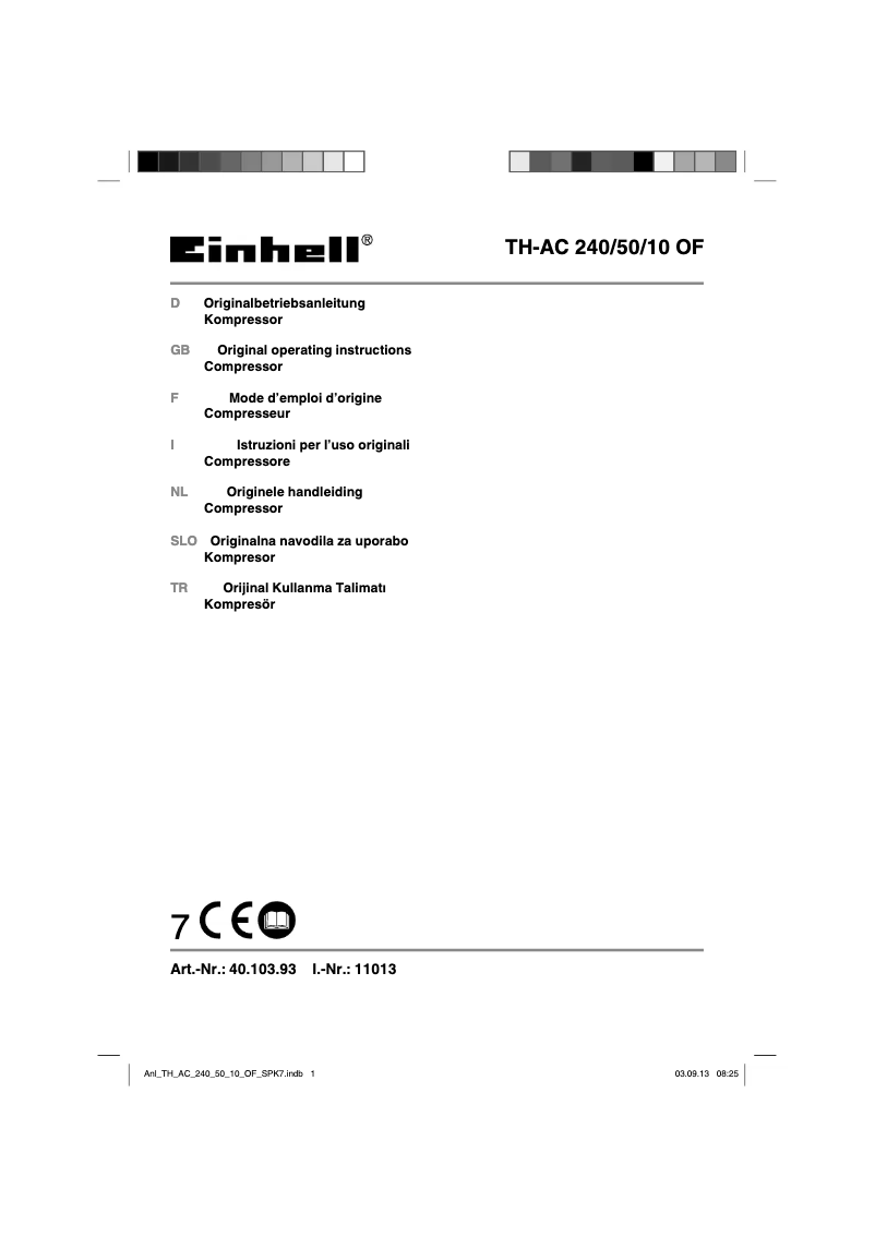 Page 1 de la notice Manuel utilisateur Einhell TH-AC 240/50/10 OF