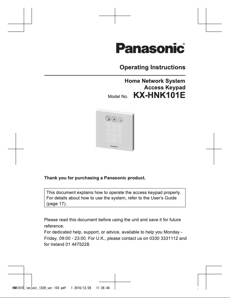 Page 1 de la notice Manuel utilisateur Panasonic KX-HNK101E