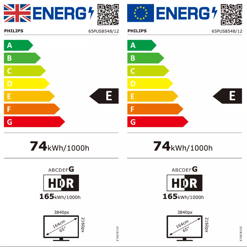 Page n°1 - Label énergétique Philips The One 65PUS8548
