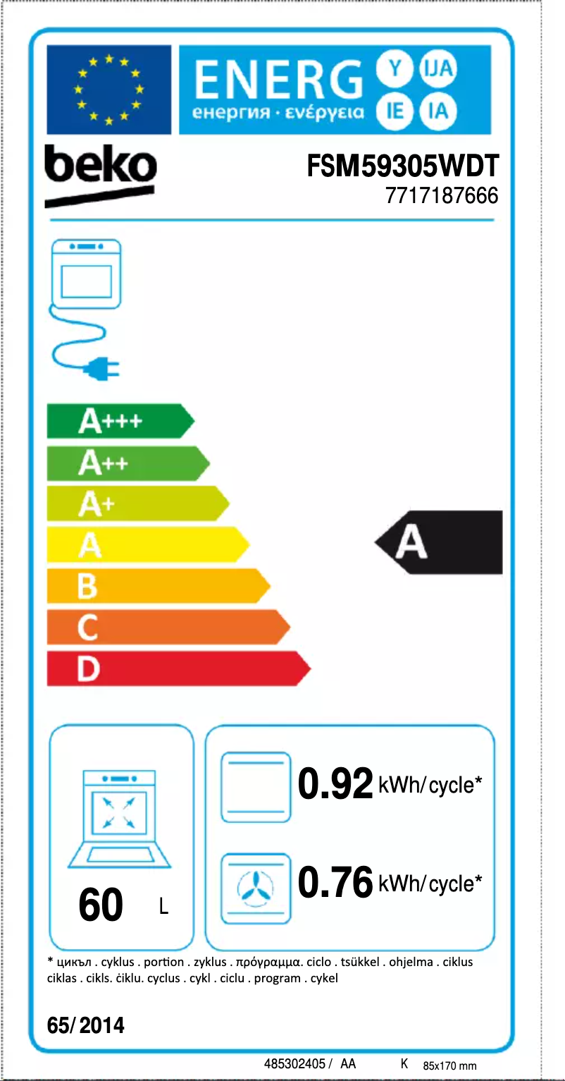 Page n°1 - Label énergétique Beko FSM59305WDT