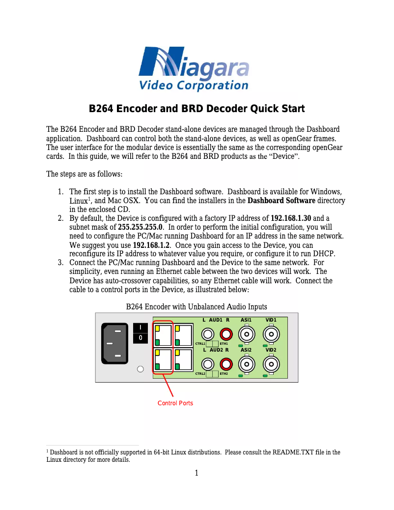 Page 1 de la notice Manuel utilisateur Niagara B264