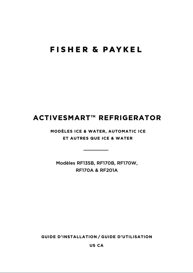 Page n°1 - Guide d'installation Fisher & Paykel RF170BLPUX6N
