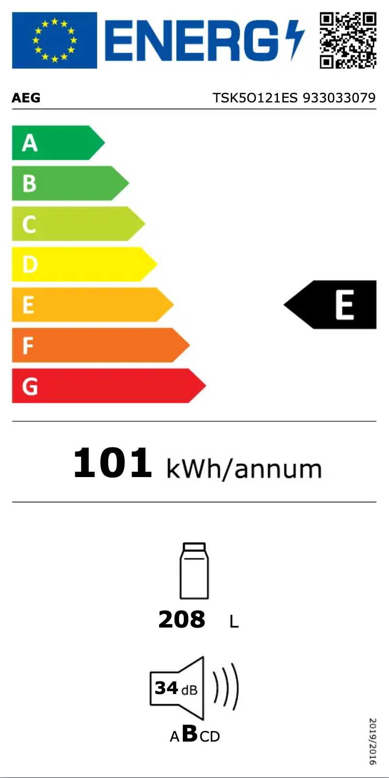 Page n°1 - Label énergétique AEG TSK5O121ES