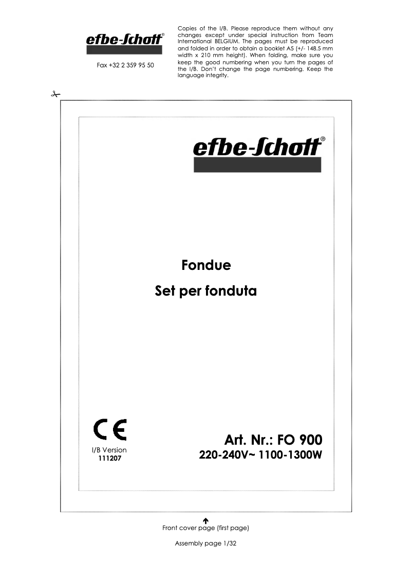 Page 1 de la notice Manuel utilisateur Efbe-Schott FO 900