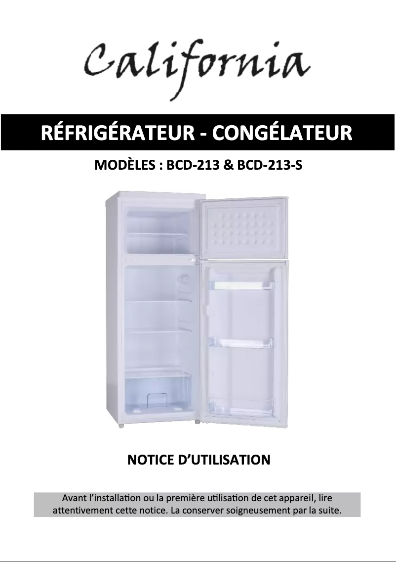 Page n°1 - Manuel utilisateur California BCD-213