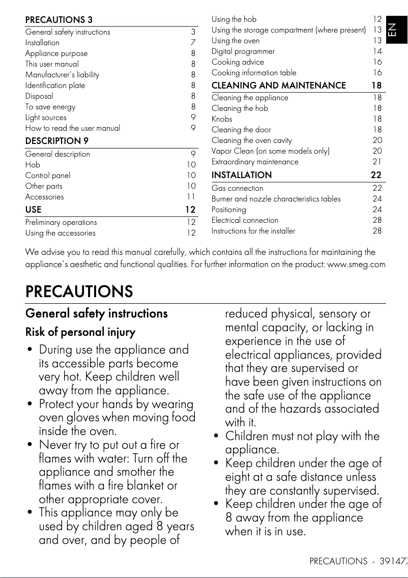 Page 1 de la notice Manuel utilisateur Smeg TRA90SG2