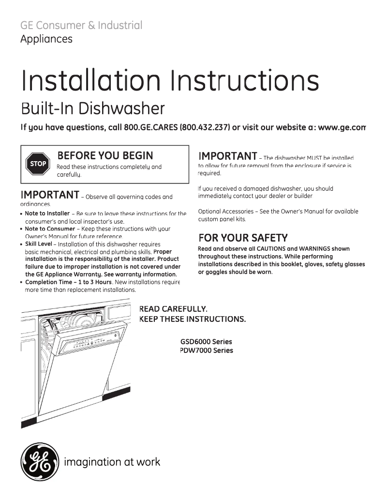 Page 1 de la notice Guide d'installation GE Profile PDW7900NBB