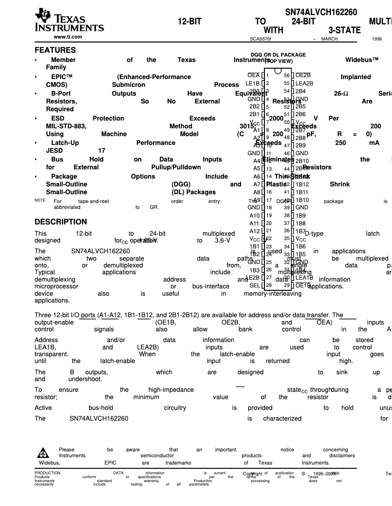 Page 1 de la notice Manuel utilisateur Texas Instruments SN74ALVCH162260DL