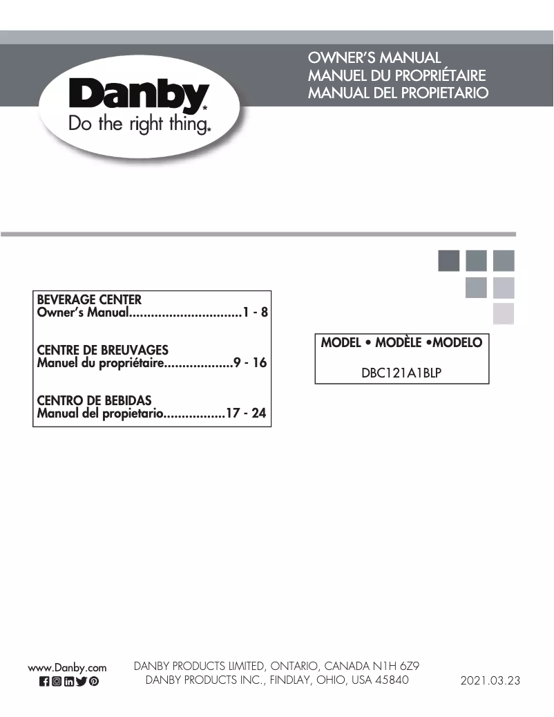 Page n°1 - Manuel utilisateur Danby DBC121A1BLP