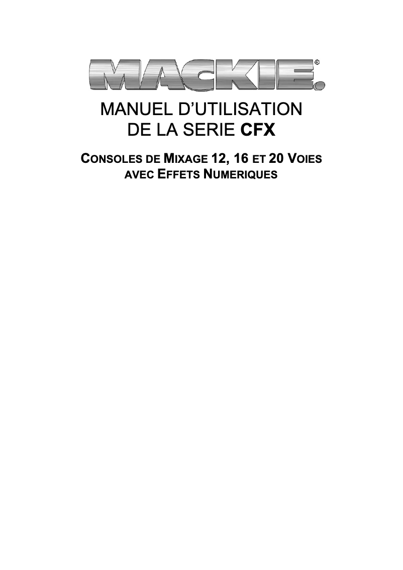Page 1 de la notice Manuel utilisateur Mackie CFX 20