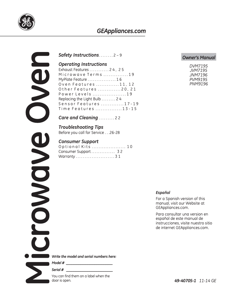 Page 1 of the manual User Manual GE JVM7195DFWW