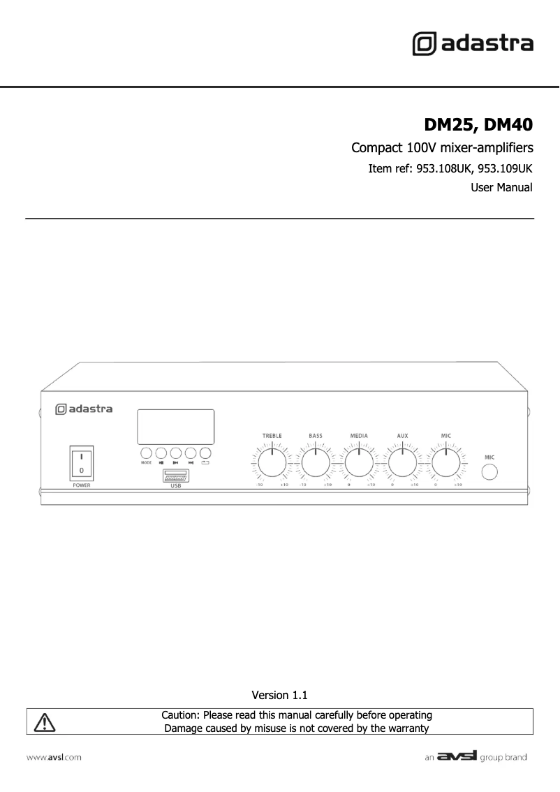Page 1 de la notice Manuel utilisateur Adastra DM25