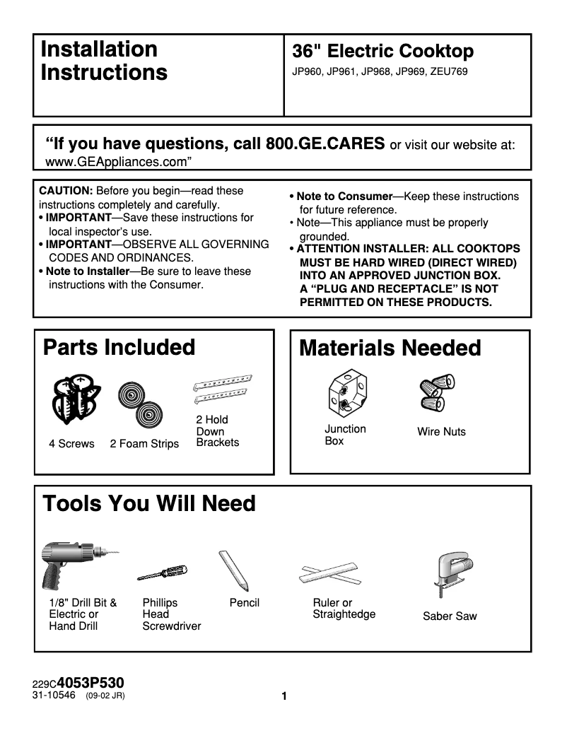 Image de la première page du manuel de l'appareil Profile JP961SHSS