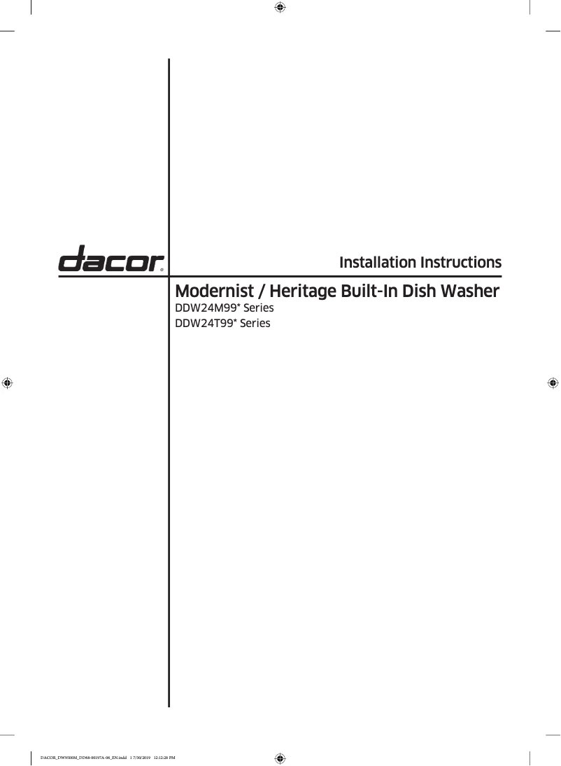 Page 1 de la notice Guide d'installation Samsung DDW24T998US