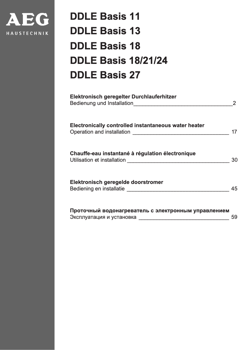 Page n°1 - Manuel utilisateur AEG DDLE Basis 13