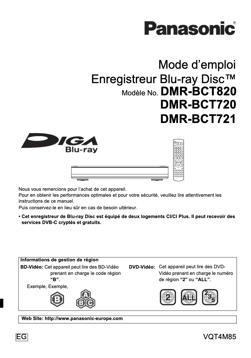 Page n°1 - Manuel utilisateur Panasonic DMR-BCT721