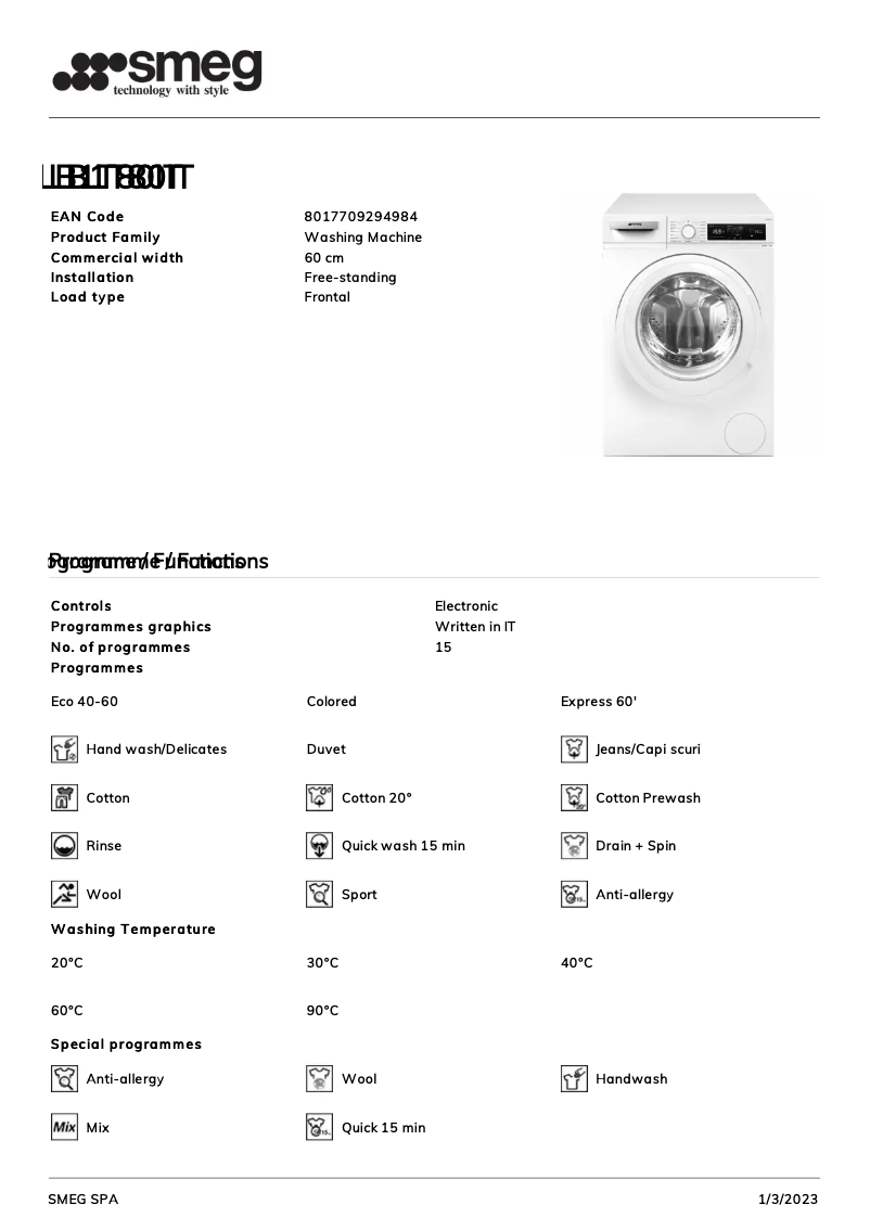 Page 1 de la notice Brochure Smeg LB1T80IT