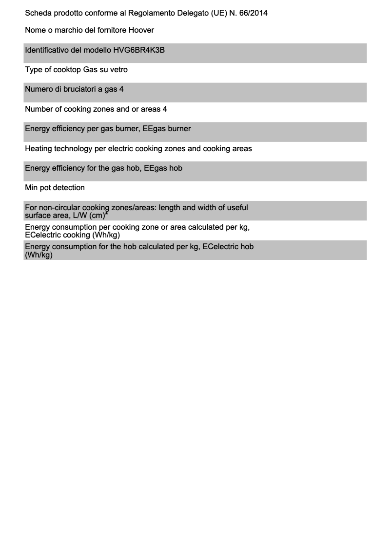 Page n°1 - Fiche technique Hoover HVG6BR4K3B