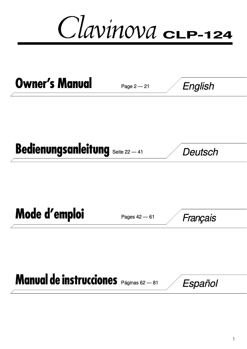 Page n°1 - Manuel utilisateur Yamaha Clavinova CLP-124