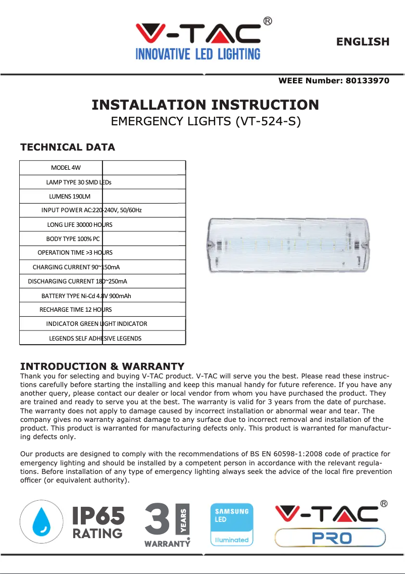 Page 1 de la notice Manuel utilisateur V-TAC VT-524-S