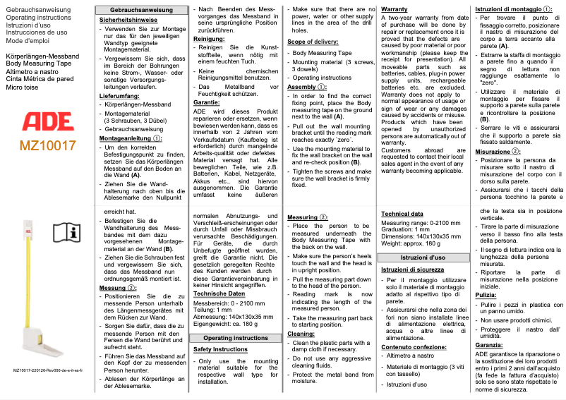 Page 1 de la notice Manuel utilisateur ADE MZ10017