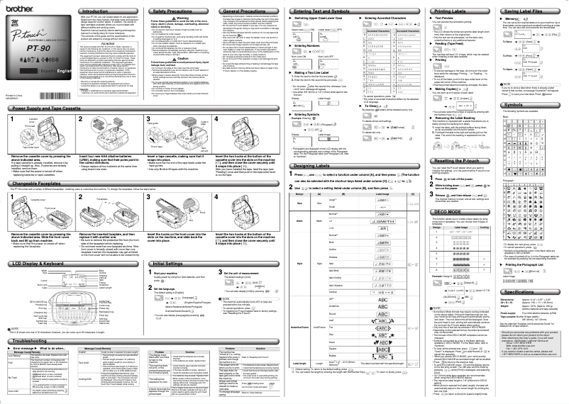 Image de la première page du manuel de l'appareil P-Touch 90
