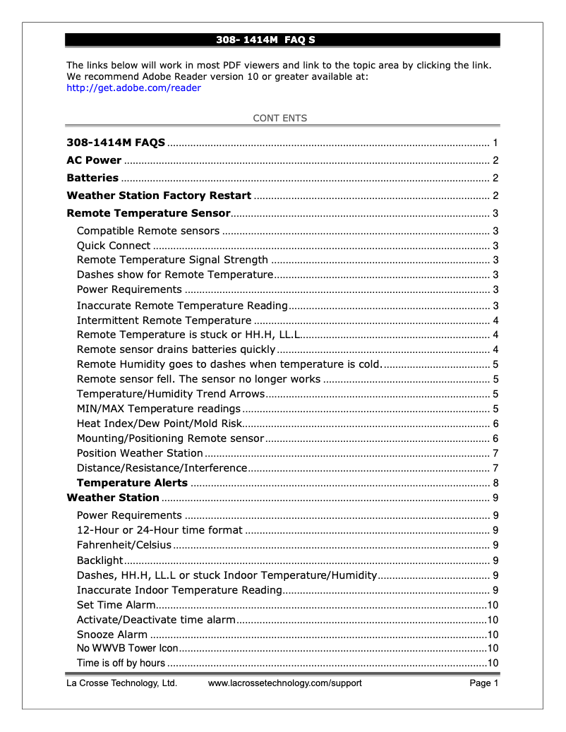 Page n°1 - FAQ La Crosse Technology 308-1414MB