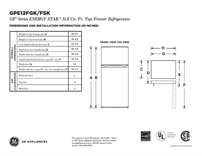 Image de la première page du manuel de l'appareil GPE12FSKSB