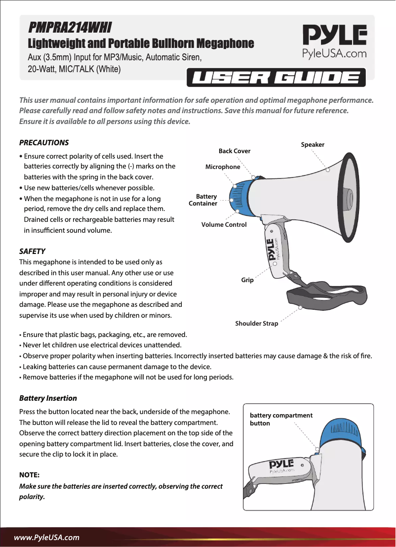 Page n°1 - Manuel utilisateur Pyle PMPRA214WHI