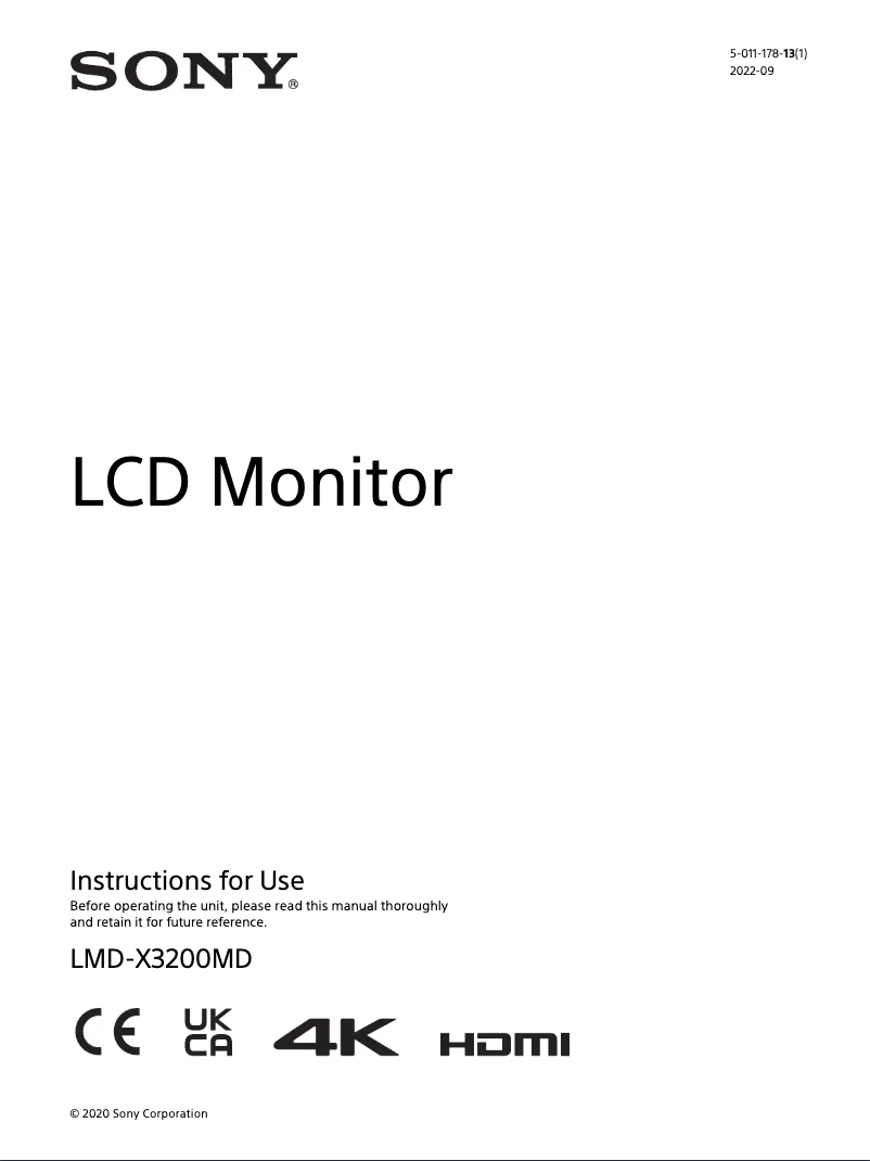 Page n°1 - Manuel utilisateur Sony LMD-X3200MD