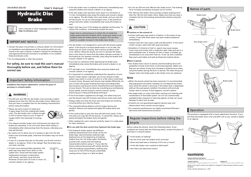 Page n°1 - Manuel utilisateur Shimano BR-RS505