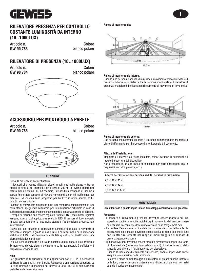Page 1 de la notice Manuel utilisateur Gewiss GW90785