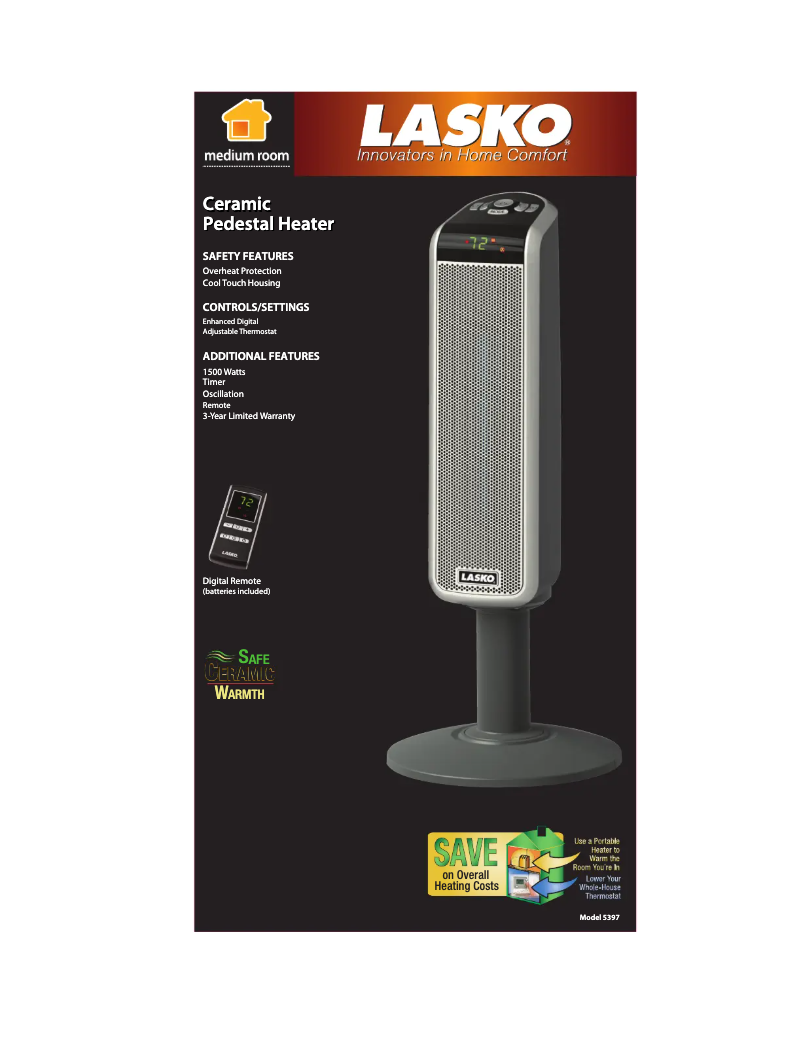 Page 1 de la notice Fiche technique Lasko 5397