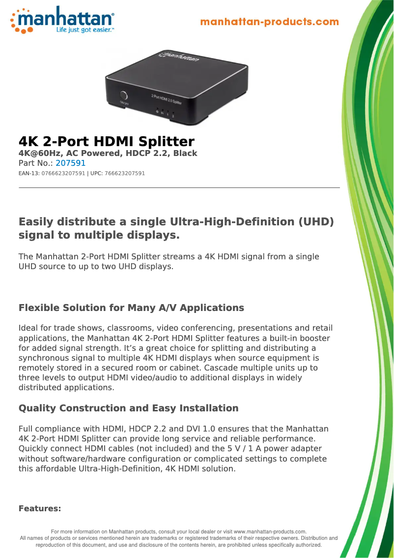Page 1 de la notice Fiche technique Manhattan 207591