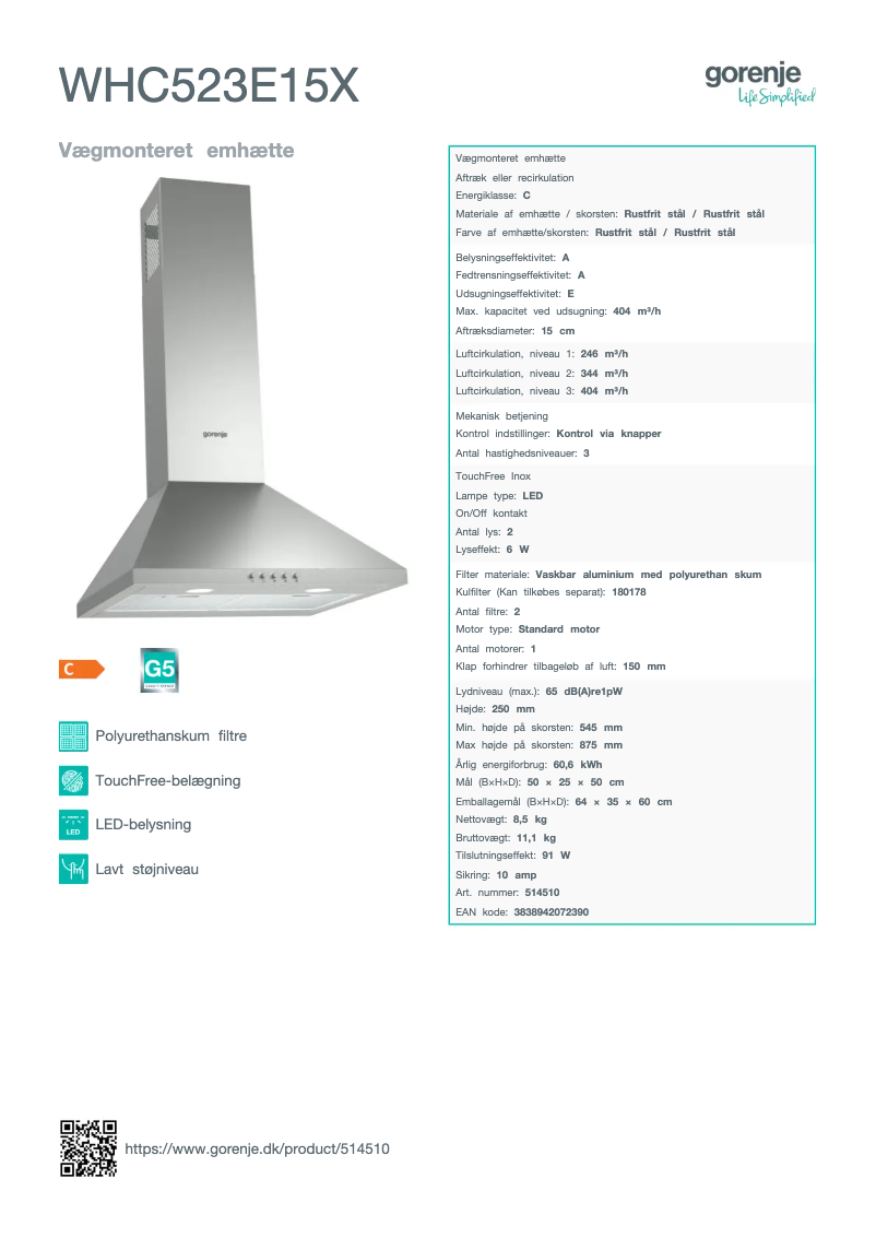 Page n°1 - Fiche technique Gorenje WHC523E15X