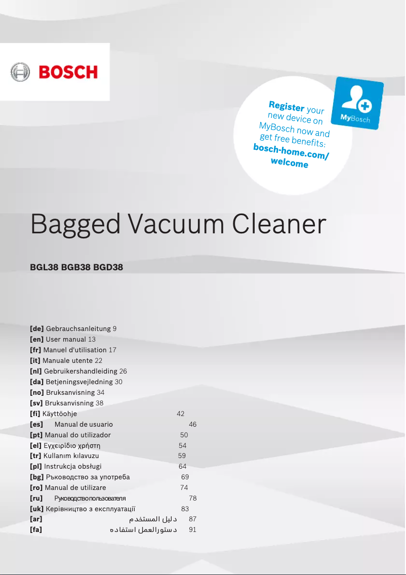 Page 1 de la notice Manuel utilisateur Bosch Serie 4 BGD38RD1H