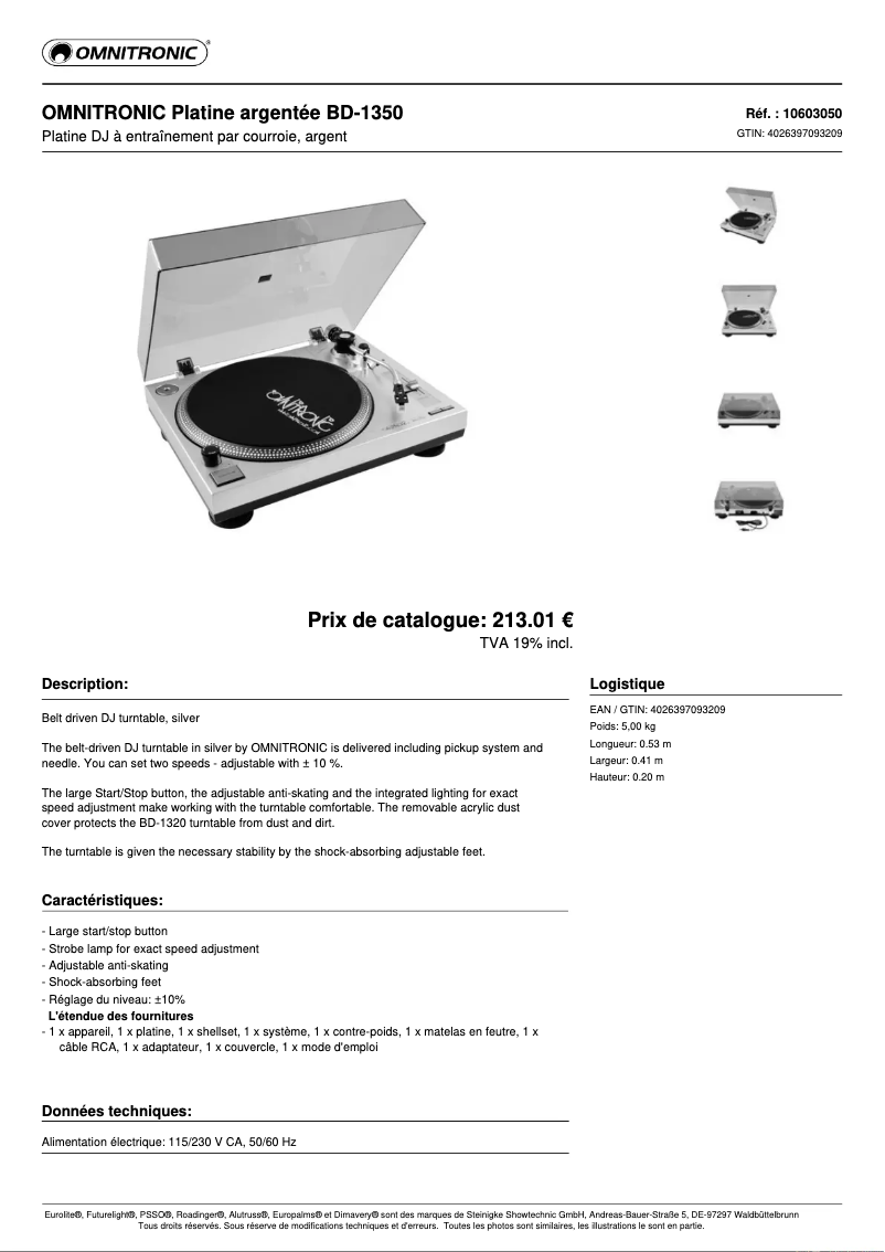 Página 1 del manual Ficha técnica Omnitronic BD-1350