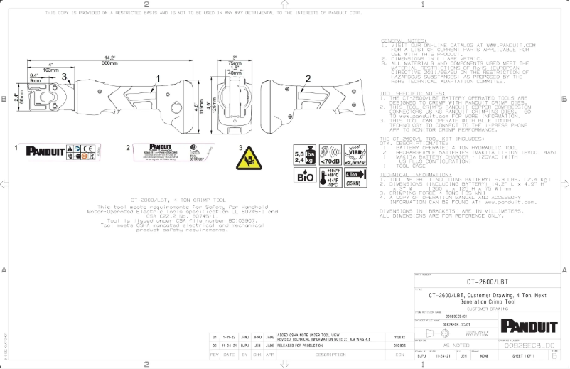 Page n°1 - Dessin technique Panduit CT-2600/LBT