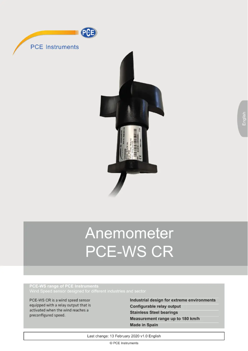 Page n°1 - Manuel utilisateur PCE Instruments PCE-WS CR