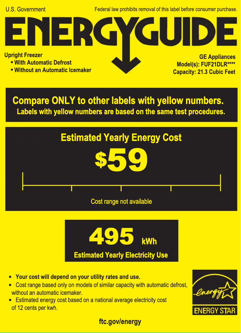 Page 1 de la notice Label énergétique GE FUF21DLRWW