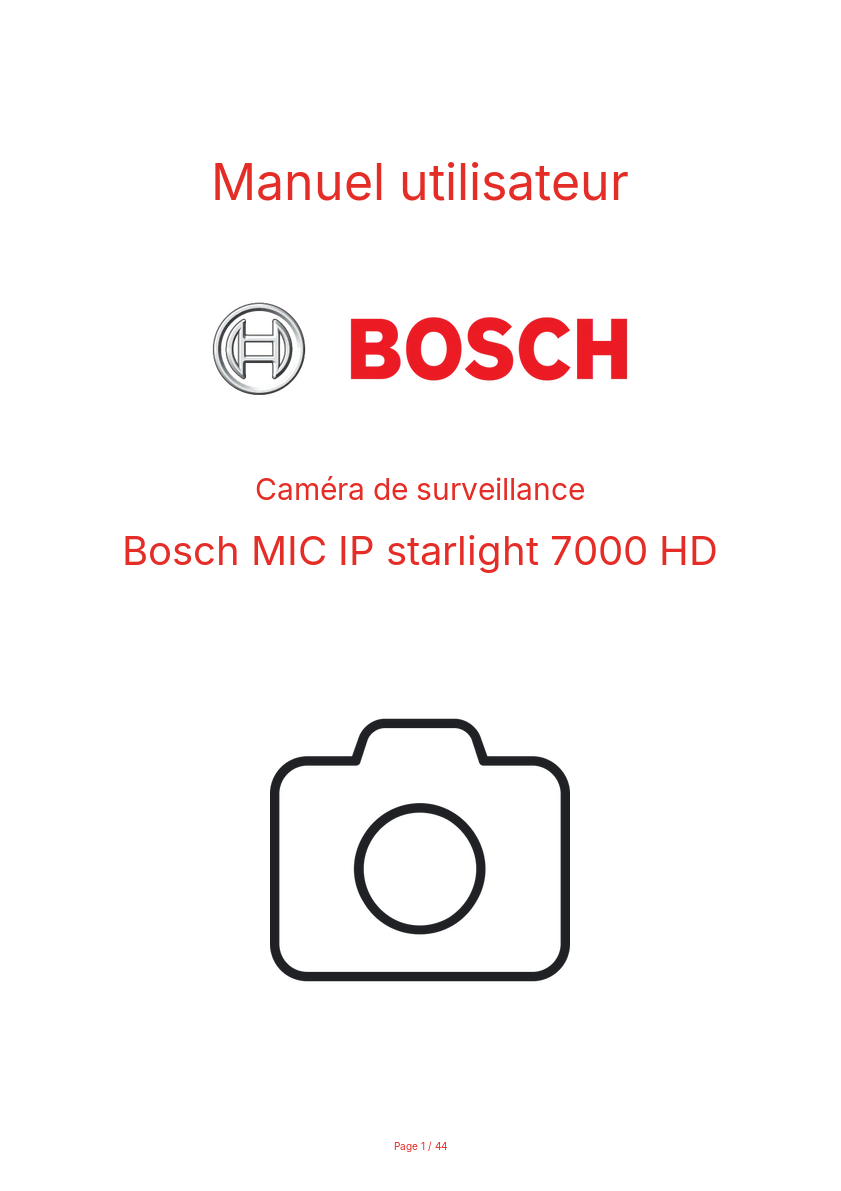 Page n°1 - Manuel utilisateur Bosch MIC IP starlight 7000 HD