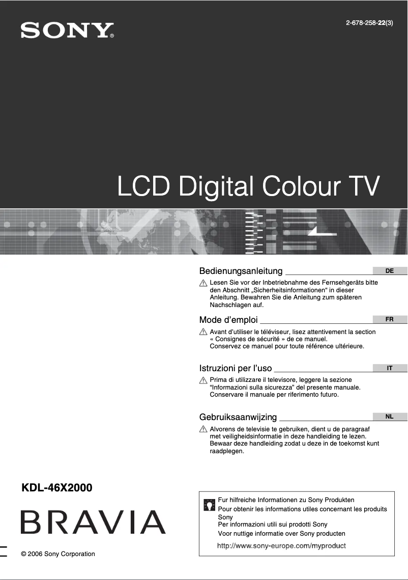 Image de la première page du manuel de l'appareil Bravia KDL-46X2000