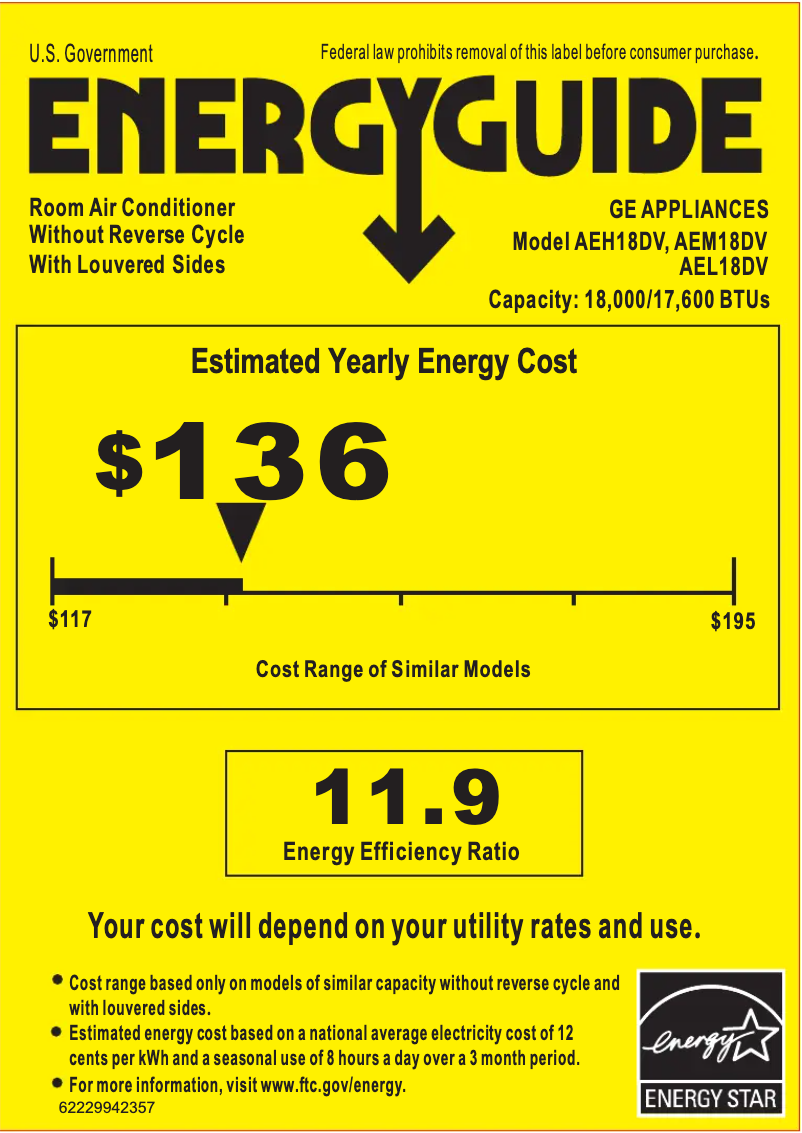 Page 1 de la notice Label énergétique GE AEL18DV