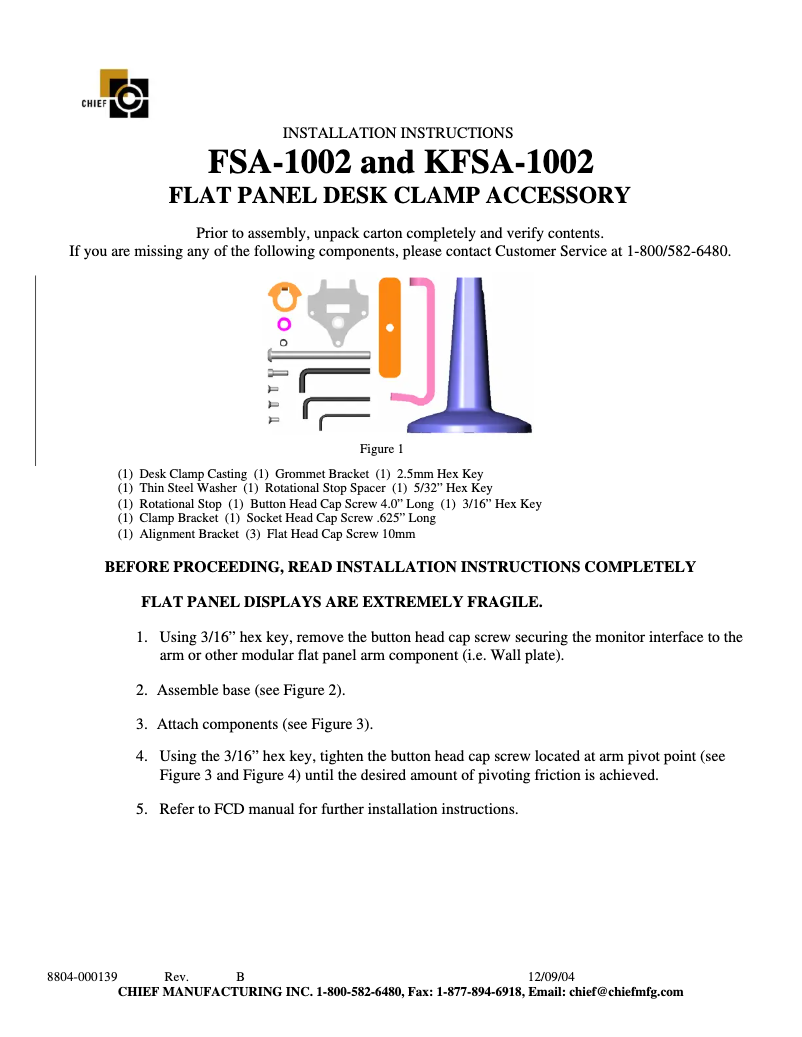 Page 1 de la notice Manuel utilisateur Chief KSA1002B