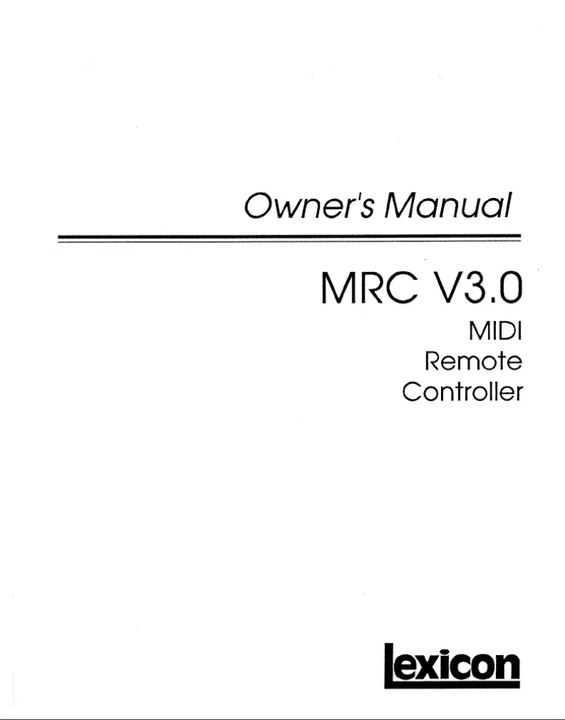 Page 1 de la notice Manuel utilisateur Lexicon MRC V3.0