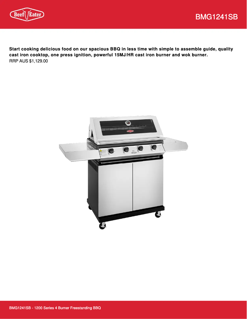 Page 1 de la notice Fiche technique BeefEater BMG1241SB